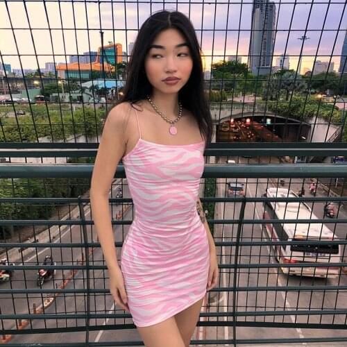 2021 Summer Womens Pink Printing Midi Backless Dress Casual Party Nightclub Wear D144937K