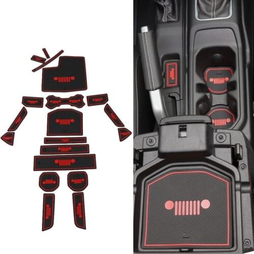 19pcs Interior Mouldings Pads for Jeep Wrangler JL 2018 Car Cup Mat Gate Slot Mats Carpets Pads Interior Decoration White / Red