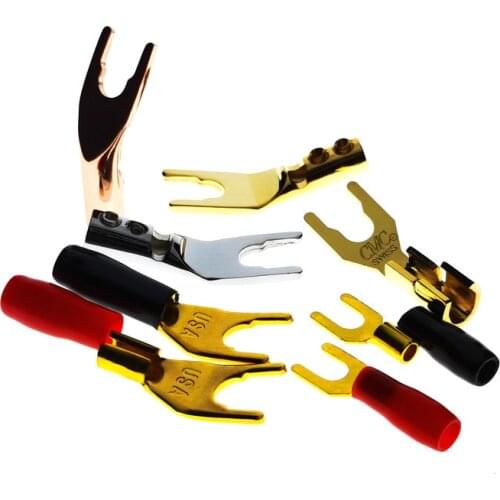 4PCS Gold plated Copper Banana Plugs U/Y Type High quality Banana Connector Speaker Wire Connector With double Screw locks