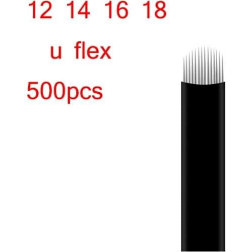 500pcs Microblading 0.18mm Tebori Blades Needles Tattoo needles Permanent Makeup Needle 12 14 18 U Shape Manual Eyebrow Blades