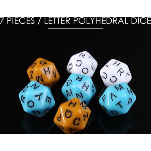 7pcs D20 Acrylic Dice English Alphabet Letters Dice for Board Game Accessories Kids Educational Toys