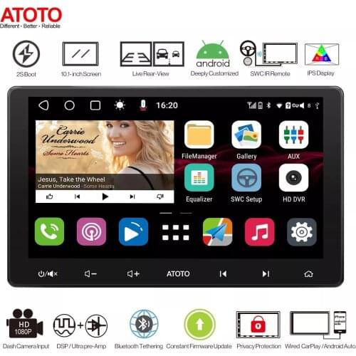 ATOTO 10.1inch IPS Display S8 Standard Autoradio 2 din Android Bluetooth Wireless Carplay DSP LRV SCVC 3GB+32GB