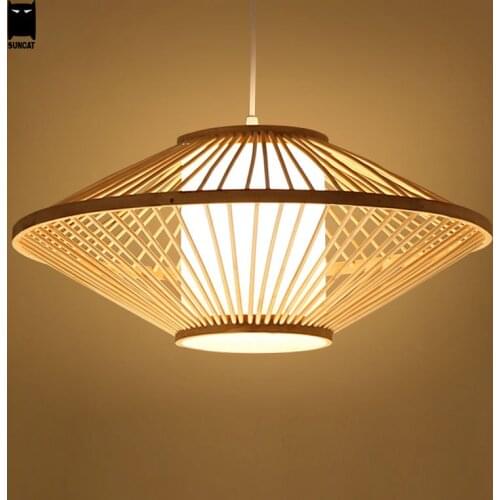 Bamboo Wicker Rattan Pendant Light Fixture Rustic Japan Tatami Hanging Lamp Luminaria Design for Dining Table Room Restaurant