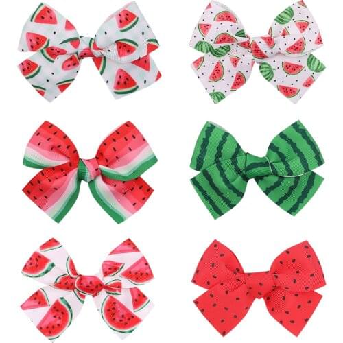 1Piece Summer Watermelon printing Hair Bows With Hair Clips Satin Bowknots For Girl Hairpin Christmas elements Hair Accessories