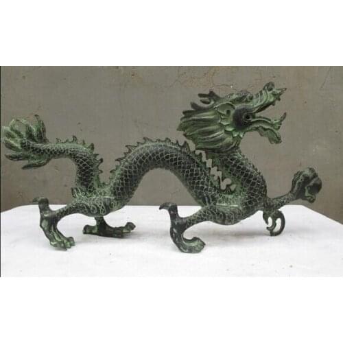 Bi002155 17"Chinese ClassicalBronze Carved Fly Dragon play Bead Statue