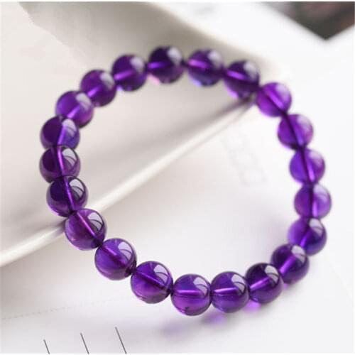 Purple Natural Amethyst Gems Stone Crystal Bracelets For Women Female Stretch Round Bead Bracelet 8mm 9mm 10mm 11mm
