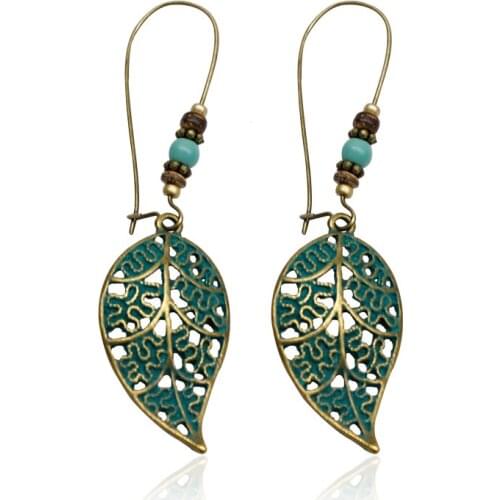 Bronze Hollow Leaf Drop Earrings Danglers Bohemian Vintage Charm Earrings Fashion Retro Personalized Party Accessories Earrings