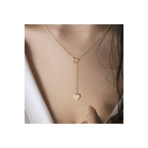 Tenande Simple Style Hollow Small Lariat Double Love Hearts Chain Necklaces for Women Girl 2 Color Valentines Day Jewelry Colar
