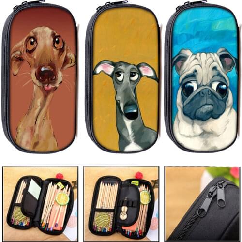 Dachshund/Bulldog/Pug Cosmetic Cases Cute Dog Print Pencil Bag Women Makeup Bags Teenager Girls Pencil Box School Case Supplies