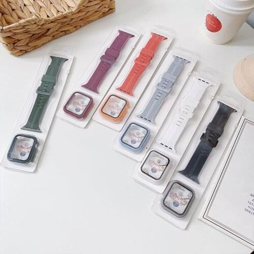 Glass+Case+Strap For Apple Watch 6 Band 44mm 40mm 38mm 42mm 44 mm Silicone Wrist Watchband Bracelet For iWatch 3 4 5 6 SE Band
