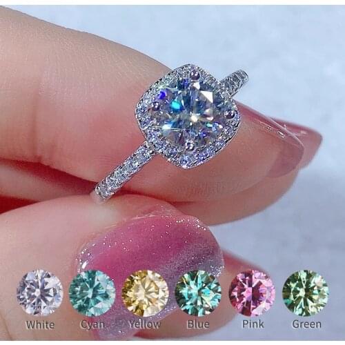 Square design 100% moissanite ring 5-8mm 0.5-2CT for Women Girls Not adjustable 925 Silver Gemstone Moissanite Diamond ring