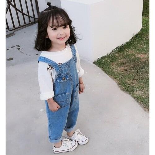 2021 Fashion Children Strap Solid Cotton Jumpsuit Kids Clothing Overalls Pants trousers Boys Girls Casual Jeans Overalls