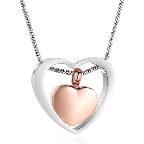 IJD8078 Stainless Steel Heart Within Cremation Jewelry Pendant Keepsake Memorial Urn Necklace for Women Girls