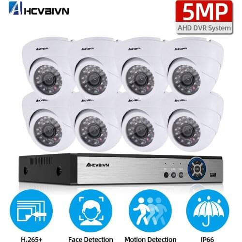 5MP H.265+ 4/8CH AHD DVR Kit CCTV Security Camera System 8Pcs 5MP Face Record AHD Camera Alarm Remote Video Surveillance DVR Set