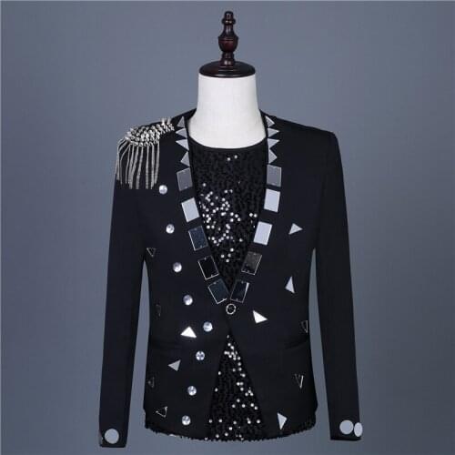 Sequins Rivet Tassels Male Fashion Nightclub Casual Suit Jackets Mens Personalized Performance Costumes Man Party Evening Suits