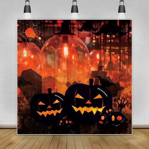 Laeacco Photo Backdrop Halloween Party Bulb Evil Pumpkin Customized Banner Pattern Photography Background For Photo Studio