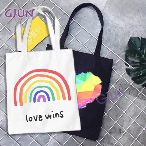 Lgbt Love Handbags Cloth Canvas Tote Bag Pattern Shopping Travel Women Eco Reusable Shoulder Shopper Bags