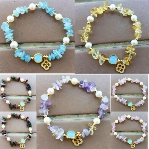 Free Shipping Fashion Jewelry Beautiful Crystal Tourmaline Chips Elastic Bracelet WFH812