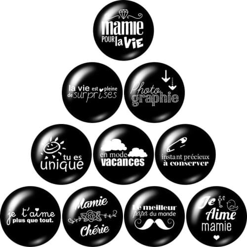 Mamie pour lavie Je t'aime 10pcs mixed 12mm/16mm/18mm/25mm Round photo glass cabochon demo flat back Making findings ZB1149