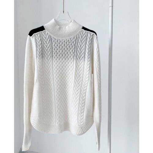 Fashion Beige Woman Cashmere Sweater Turtleneck patchwork color Loose Long Sleeves Jersey 2021