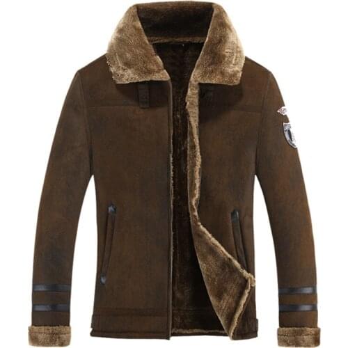 Super Warm Winter 2019 NEW Mens suede Jacket Moto air force Thick Coat Retro Jackets Fur Collar Outerwear
