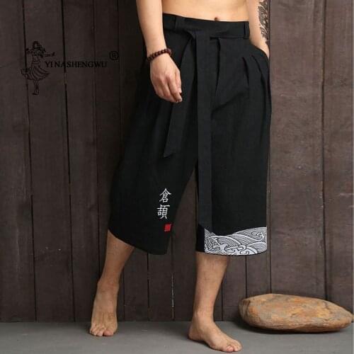 Japanese Kimono Traditional Pants Men Asian Clothing Bath Pant Casual Loose Male Yukata Japan Style Trousers Linen Cropped Pants