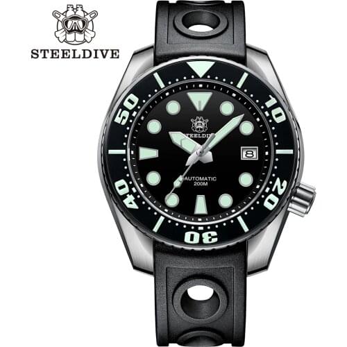 STEELDIVE Design SD1971 Mens Dive Wristwatch Ceramic Bezel Super BGW9 Blue Luminous Japan NH35 200M Waterproof Mechanical Watch