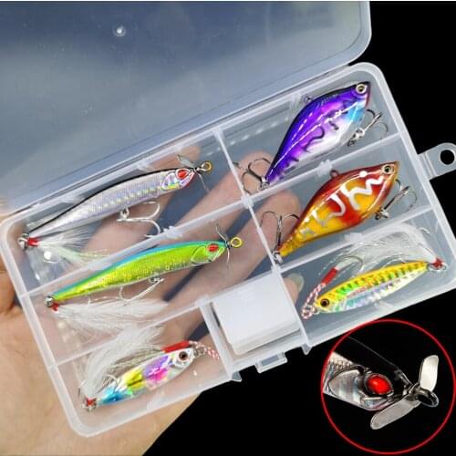 2021 New Hot 6Pcs Mixed Fishing Lure Kit Black Minnow Lures Rotating Sequin Spinner Bait Splashing Wobblers Metal Jigs With Box