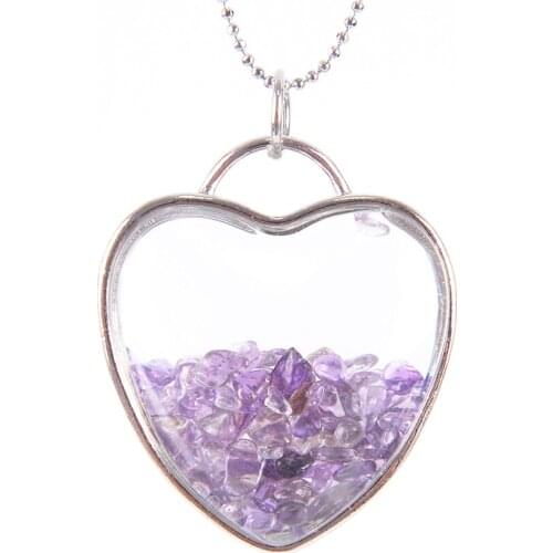 Natural Fluorite Crystal Stone Beads Chip Clear Glass Bottle Charms The Shape Of Heart Pendant Necklace Jewelry D885-D891