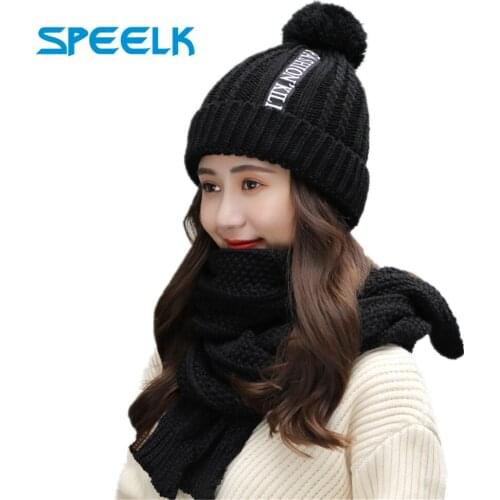 New Winter Wool Hat Women Thick Warm Knit Beanies Skullies Hats Set With Scarf Female Outdoor Fashion Cycling Bonnet Caps sets