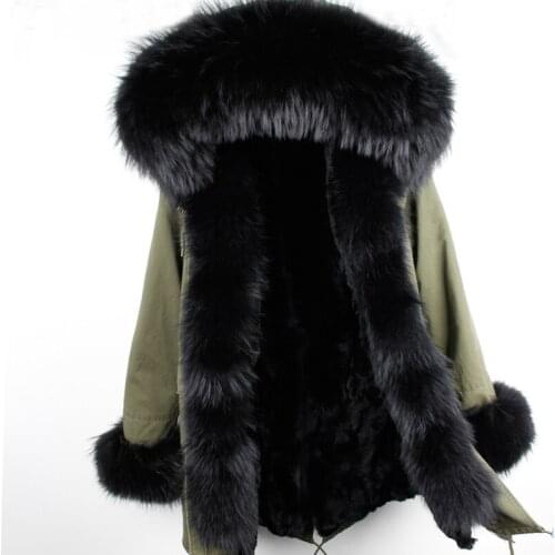 2020 winter new fur rabbit fur super large raccoon fur collar long Parker jacket jacket female winter