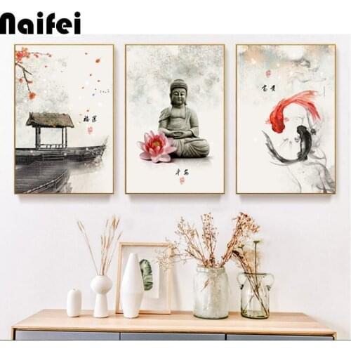 New Chinese ink Flowers Buddha 3 Piece diamond painting Picture full diamond embroidery for Living Room decor