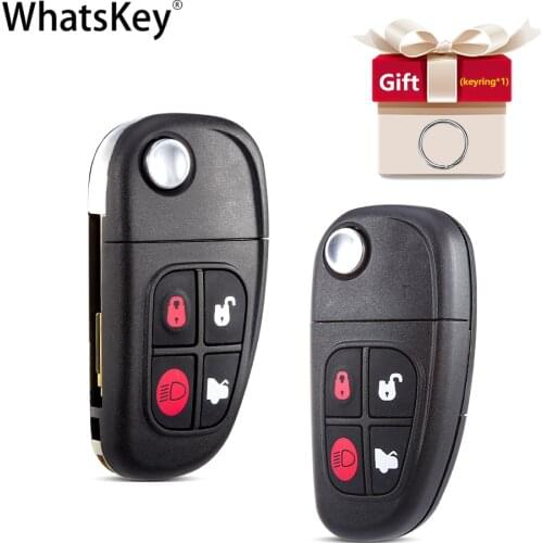 WhatsKey 4 Button Flip Foding Car Key Shell Fob Case FO21 Uncut Blade For Jaguar X-Type S-Type XF XJ XE XJR 1999-2009