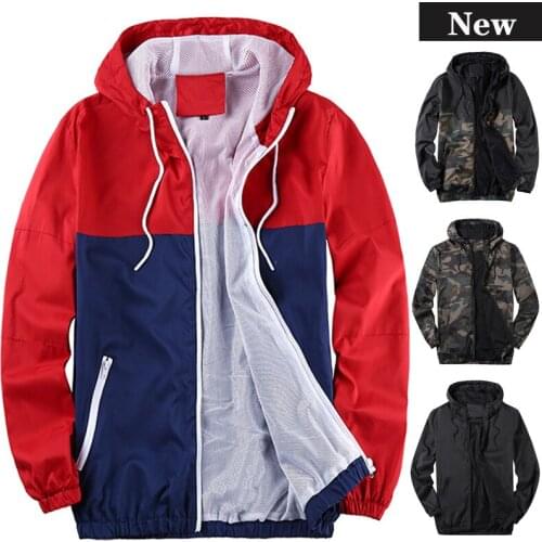 Coat Men Camouflage Print Trench Coat Patchwork Bomber Autumn Jacket Casual Hooded Zipper Pocket Men Jacket For Men Sport