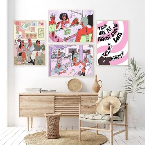 Feminist Tavern Print Poster Abstract Color Girls Canvas Painting Frat Bros Wall Art Pictures Bathroom Bedroom Nordic Home Decor