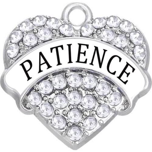 Alloy Craft Silver Plated Be Patience Letters Names Heart Crystal Charms Awareness Patience Inspirational Jewelry