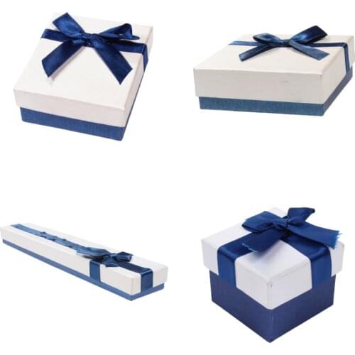 Simple Bow-Knot Square Jewelry Box Wedding Gift Package Earrings Ring Storage Necklace Organizer Case Bracelet Display Holder