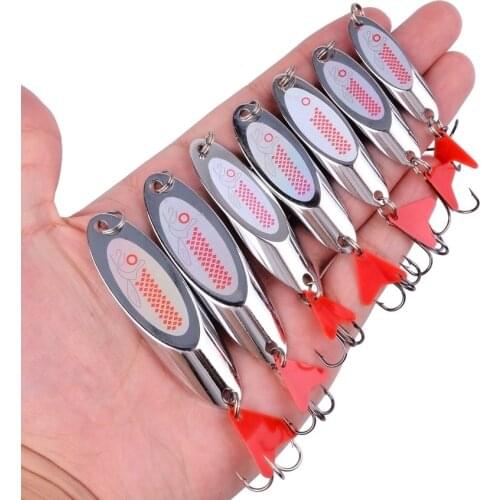 7/10/14/18/22/35g Sliver Sequins With Fishing Lures Spoon Lure Hard Baits Bass Pike Fishing Tackle wobbler Treble Fishing Hook