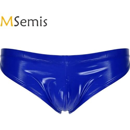 Mens Patent Leather Briefs Jockstrap Wet Look Elastic Waistband Panties Lingerie Glossy Low Rise Night Club Underwear Underpants