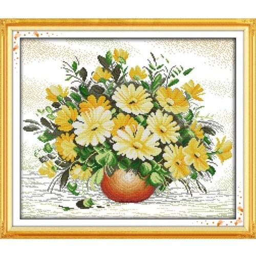 Daisy Vase 11CT 14CT Calico Cross Stitch Kit DIY Handmade Chinese-style Sewing Wholesale Embroidery Gifts