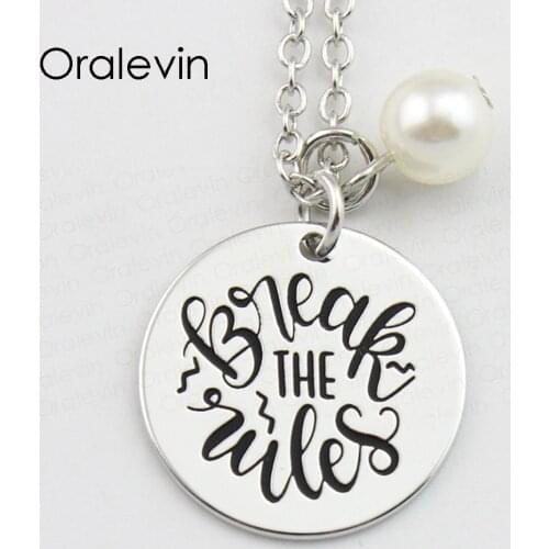 BREAK THE RULES Inspirational Hand Stamped Engraved Accessories Custom Pendant Necklace Gift Fashion Jewelry,10Pcs/Lot, #LN871