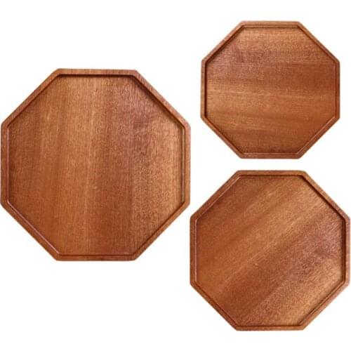 Japanese Ebony Plate Simple Octagonal Dinner Plate Wooden Tray Serving Table Plate Household Desktop Wooden Tray