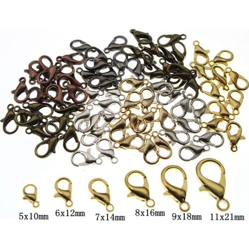 10 12 14 16 18 21mm Silver Gun black Lobster Clasps Hooks For Bracelet Necklace Connector End Clasps Fit DIY Jewelry Making