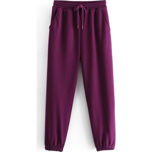 2021 Women Fashion Warm Plush Sweatpants Pants Vintage Elastic Waist Drawstring Tie Female Harajuku Ankle Trousers Ropa Mujer