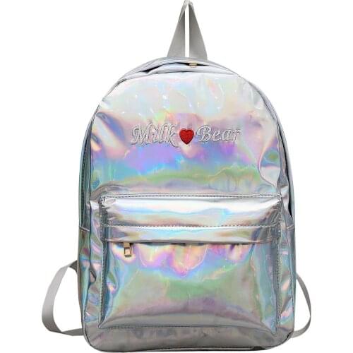 Bags women 2019 laser pu leather bagpack polyester bookbag zip solid pocket school backpack fashion college bag 36 *26 * 11cm