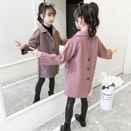 Winter Coat For Girls Thick Woolen Jacket For Girls Fashion Plaid Kids Outerwear Autumn England Teenage Clothes For Girls School