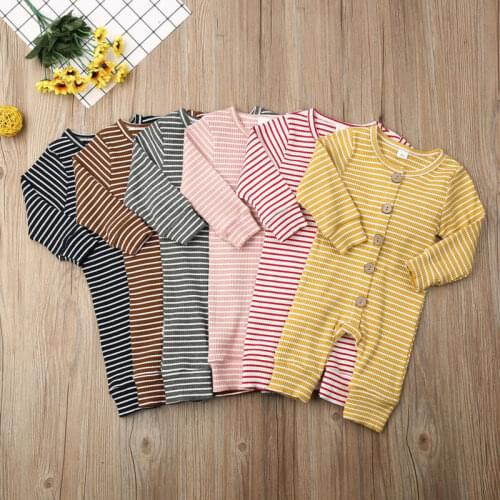 Newborn Infant Winter Baby Boy Girl Stripe O neck Romper Jumpsuit Winter Warm Clothes Outfits Set 0-18M 6 Color