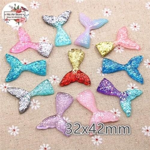 10pcs 32*42mm Multicolor Colors Shiny Resin Fish Tail Flat back Cabochon DIY Jewelry Craft Decoration