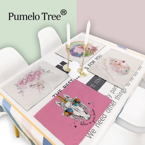 2Pcs Unicorn Fashion Pattern Table Mat Creative Beauty Flower Table Napkin For Wedding Kitchen Decor Placemat Dining Accessories