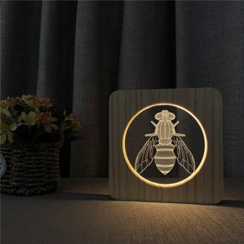 Honeybee Animal 3D USB LED Arylic Night Lamp Table Light Switch Control Carving Lamp for Childrens Room Decoration Dropshipping